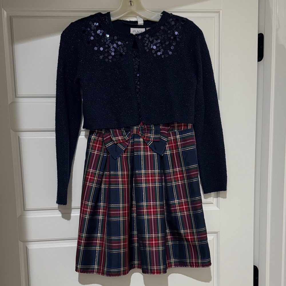 Children’s Place Navy Cardigan and Plaid Dress Set